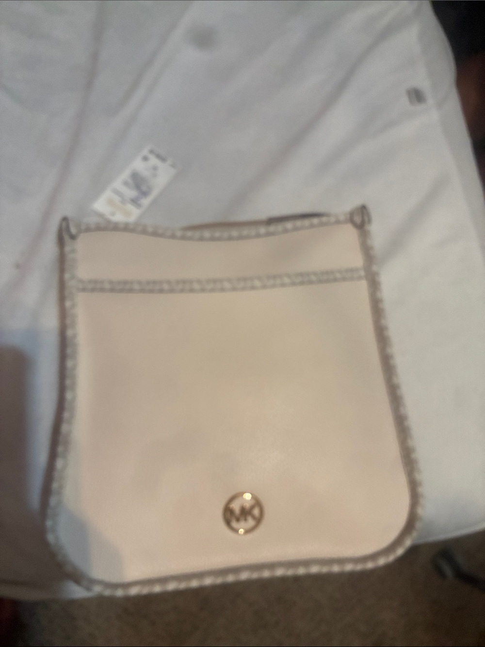 Michael Kors Cream Leather Crossbody with Logo Webbing Strap